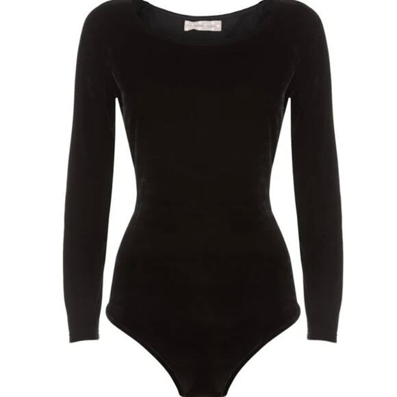 NWT Traffic People Black Velvet Bodysuit Sz XS Long Sleeve Scoop Neck One Piece - Picture 1 of 14